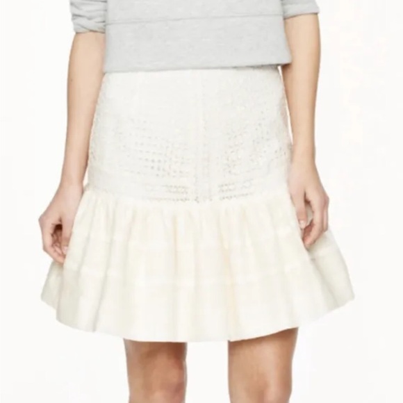Jcrew Collection Sz 6 Short Ivory Lace Skater Skirt Ruffle Hem Pearl Details - Picture 2 of 7
